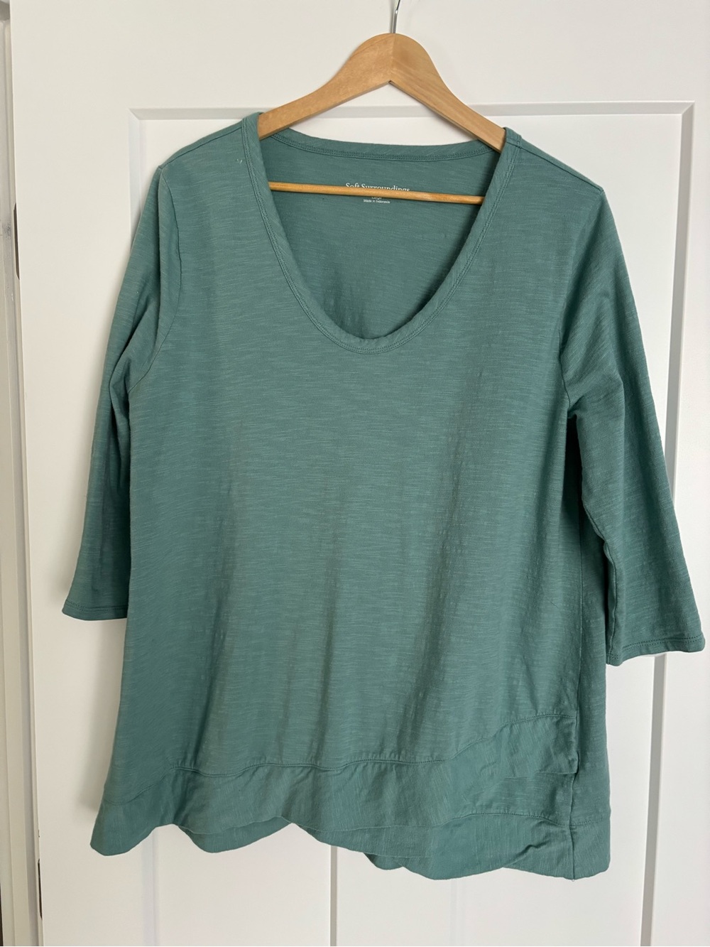 Soft Surroundings Teal Scoop Neck 3/4 Sleeve Top